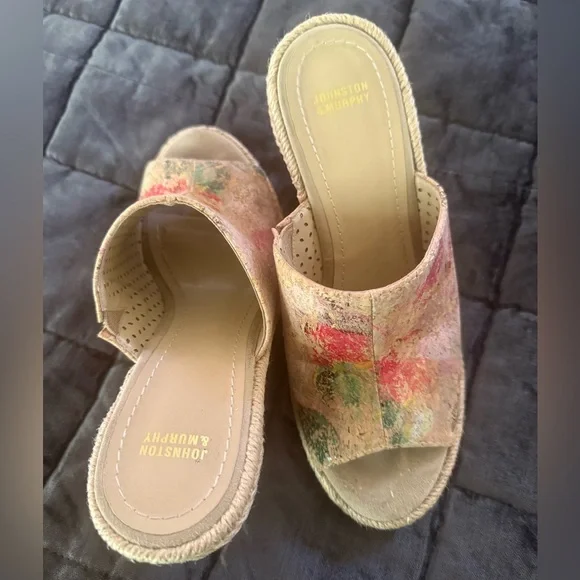 Johnston & Murphy Colorful Cork Jute Espadrille Wedges Summer Beach, Size 7 - Picture 3 of 6